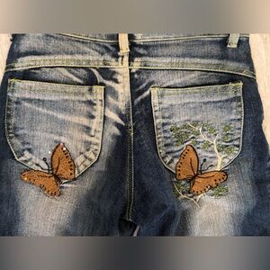 Embroidered Butterfly Blue Jeans